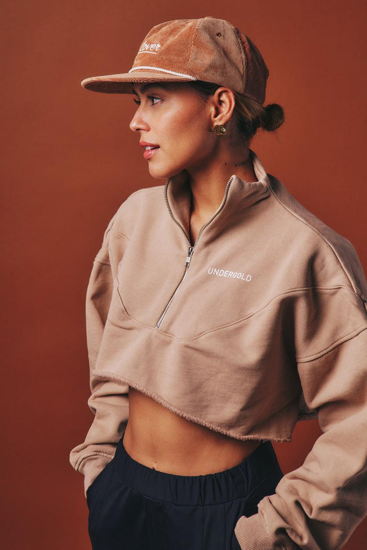 Basic Cropped Zip Up Crewneck Beige - Ultravioleta