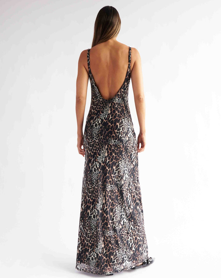 leo mesh dress JDY leo print mesh maxi dress in light brown